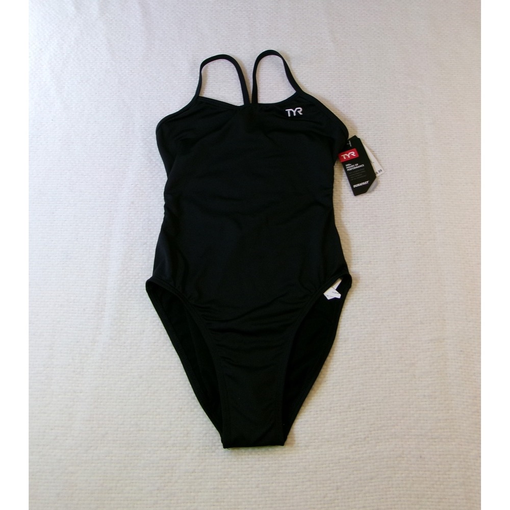TYR Women Black Durafast Solid Cutoutfit One Piece Swimsuit Size 28 TFDUS7A